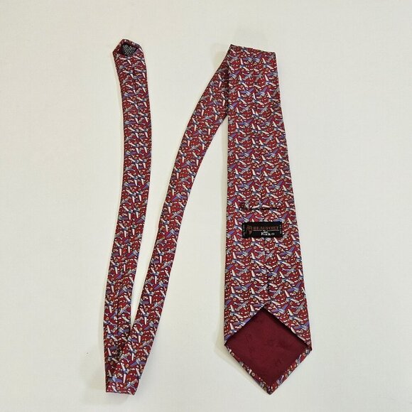 Beaufort Tie Rack Silk Tie Italy Red Multicolor Airplanes Clouds AOP W3.75 L59.5 - Picture 14 of 16